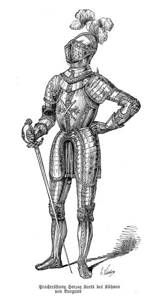 доспехи карла смелого, герцога бургундского, преждевременно погибшего в битве при нанси в 1477 году - duke of burgundy stock illustrations