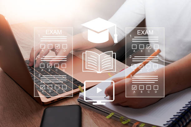 istock E-learning, education, online exam concept. Choose correct answer. Education internet online digital technology concept. 2020126543
