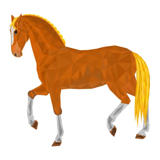 Vector illustration of Sorrel horse stallion low-polygon vector illustration