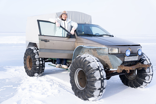 Truck Parked on the Frozen Lake Peipus in Estonia