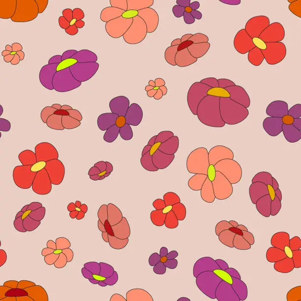 Vector illustration of pattern of simple flowers, seamless background of flowers