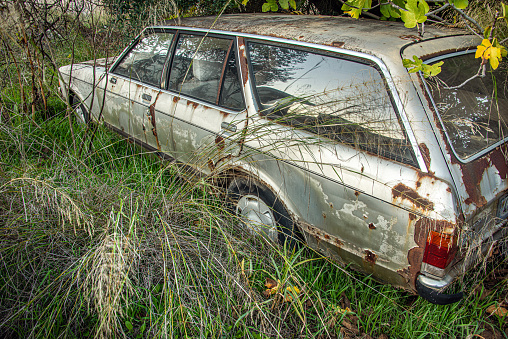 Abandoned scrap station wagon