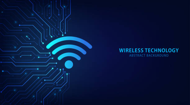 Wi Fi futuristic technology on a blue background., wireless networking innovation concept. Wifi symbol connection network people communication, Router or mobile transmission. Vector illustration. Wi Fi futuristic technology on a blue background., wireless networking innovation concept. Wifi symbol connection network people communication, Router or mobile transmission. Vector illustration. wireless technology stock illustrations