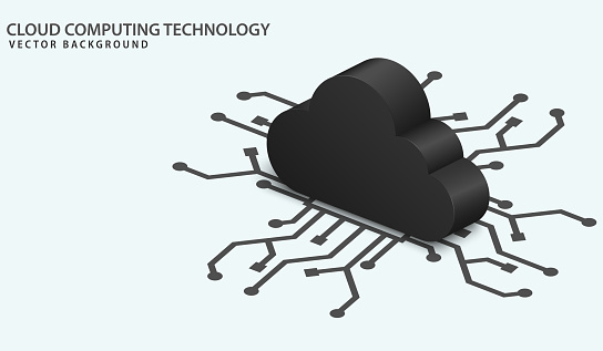 Isometric cloud technology and networking concept. Digital service or app with data transferring. Network datum servers, hosting server, database synchronize technology. Vector illustration