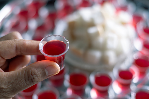 Holy Communion or Eucharist of christianity concept. Eucharist is sacrament instituted by Jesus. during last supper with disciples. Bread and wine is body and blood of Jesus Christ of Christians.