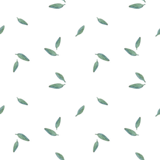 istock Watercolor seamless pattern with green small leaves in vintage style. Illustration on a white background. Template for printing wallpaper, textiles, stationery, packaging, bed linen, web design 2020286852