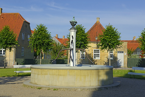 Architecture of the old town of Christiansfeld - UNESCO World Heritage Site, Denmark, Europe - streets and squares with houses in a remarkable city