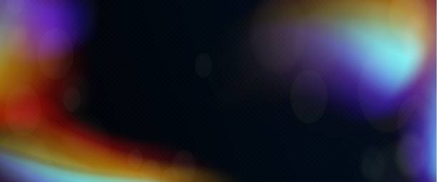 Black background with abstract iridescent gradient Black background with abstract iridescent gradient. Vector realistic illustration of damaged dusty photo film texture, blurred surface, light leak bokeh effect, vintage footage, retro flare glow light leak stock illustrations