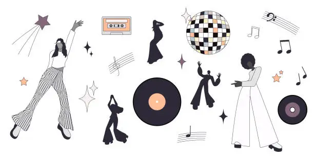 Vector illustration of Disco illustrations 70s style