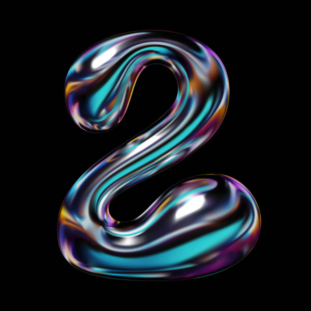 istock Holographic 3d number two with neon rainbow colors, y2k retro futuristic vector design 2020322685