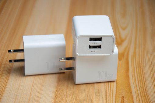 USB charger with 2 ports, white, smartphone charger, power 10 w