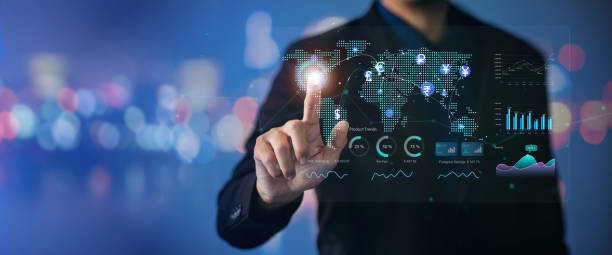 istock Data analysis of digital financial technology business and economic statistics growth graph. Concept of virtual dashboard technology digital marketing and global economy network connection. 2020374924