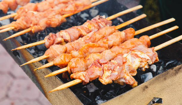 istock Shish kebab on skewers cooked on a barbecue 2020374940