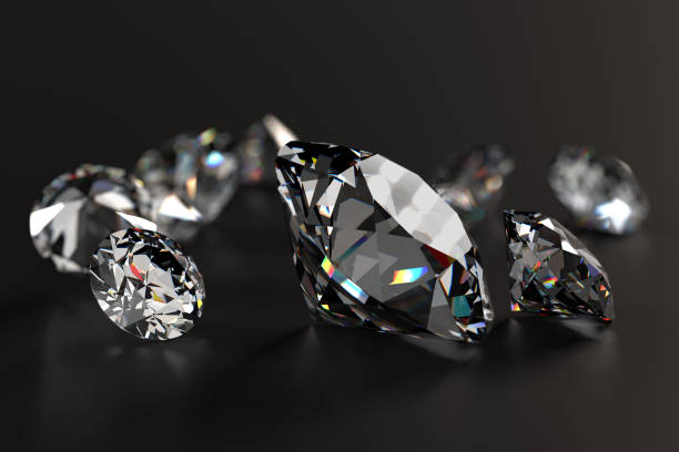 istock Beautiful Shiny Diamonds on Black Background - 3D Illustration Render 2020386183