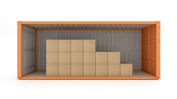 istock 3d illustration of cargo container with open view in white background. open cargo container 2020393713