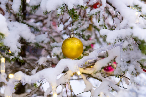Decoration of a snowy Christmas tree.