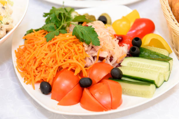 The food in the restaurant is on plates.
