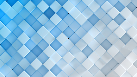 Abstract blue and white 3D background. Geometric space. Gradient cubes.