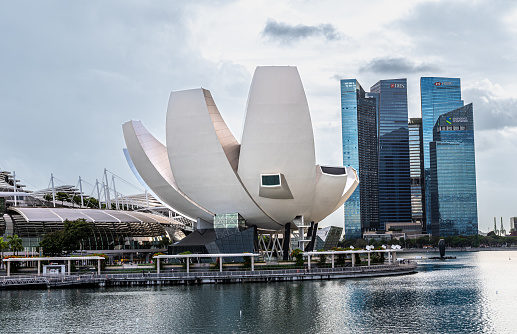 Singapore, 26 January 2024: ArtScience Museum in Singapore its lotus inspired structure. This architectural marvel symbolizes innovation and creativity, blending art and science, iconic landmark