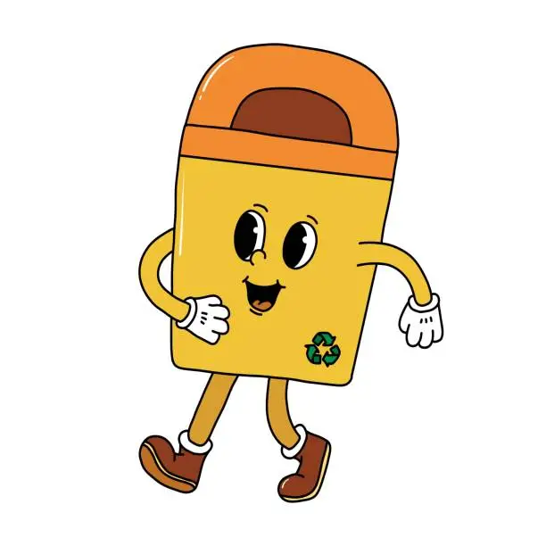 Vector illustration of Retro cartoon character of recycling bin