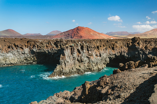 Los Hervideros rocks lookout near El Golfo in Lanzarote, Spain.