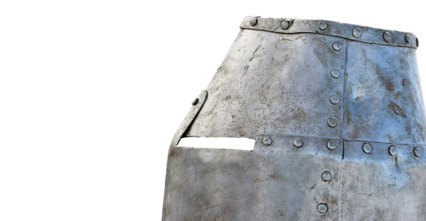istock Medieval knight helmet with rivets on white background. 2020470111