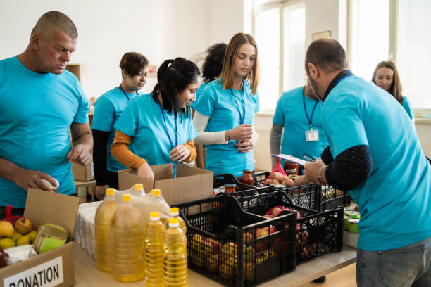 istock Sorting food supplies for displaced people 2020474332