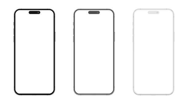 istock Smartphone mockup with blank white screen, detailed mobile phone mockup, black gray and white models smartphone front view, model 3D mobile phone, ui ux 2020479653