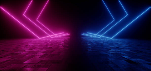 istock Sci FI Futuristic Neon Laser Background Stage Cyber Vibrant Purple Blue Glow Empty Space Concrete Tiles  Underground Corridor Tunnel 3D Rendering 2020484488