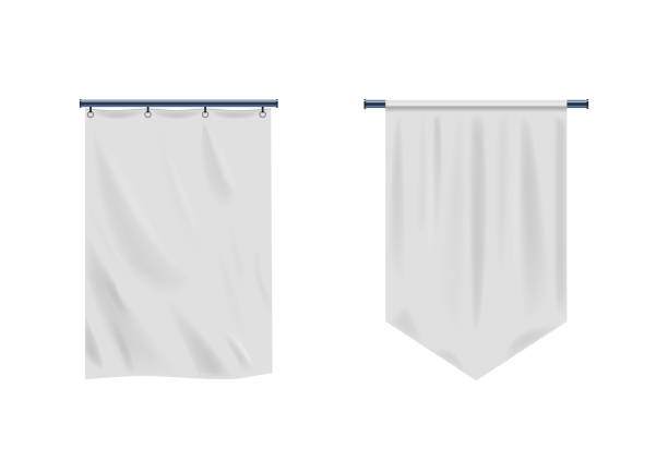Triangular and Square Hanging Fluttering Flag Mockups. Versatile Realistic Pennants For Sports Events, Promotions Triangular and Square Hanging Fluttering Flag Mockups. Versatile Realistic Pennants For Sports Events, Promotions, And Branding Presentations. White Blank Textile Pennons for Displaying Information hanging stock illustrations