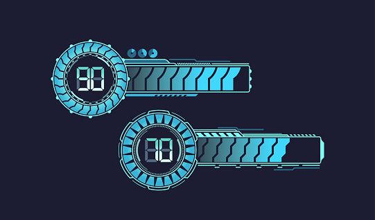 Futuristic HUD Loading Bars. Isolated Vector Blue Neon Download Indicators Pulsating With Energy, Embodying Speed And Progress, Blending Technology And Aesthetics For A Cutting-edge User Experience