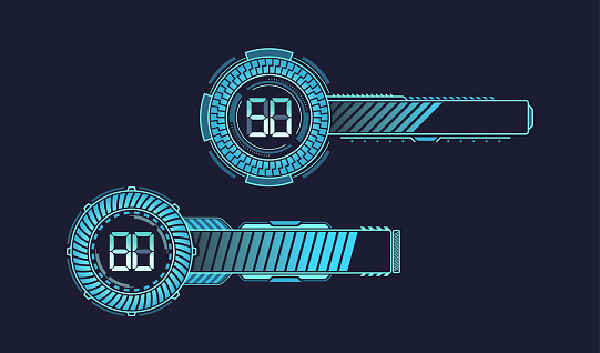 Blue Neon Loading Bars Pulsate With A Vibrant Glow, Indicating Download Progress With A Futuristic, Dynamic Animation That Simulates A High-tech Data Transfer. Internet Upload Speed, Battery Recharge