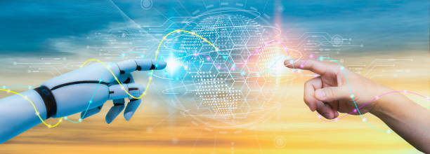 istock AI, ML, Human, robotic hands handling massive amounts of data from global network connections, Internet, digital technologies that combine science and artificial intelligence in a futuristic setting. 2020505848