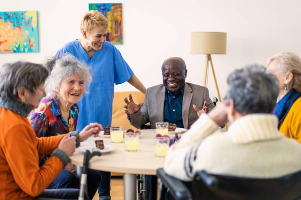 Nurse joins in with the pensioners conversation