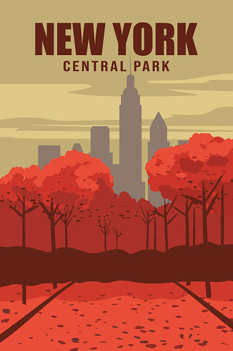 New York Central Park Poster retro. Travel vintage postcard, autumn. Vector illustration retro