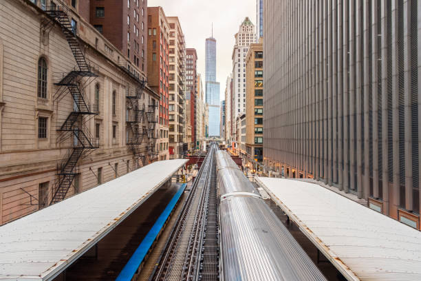 istock Elevated train leaving a station in downtown Chicago 2020523964