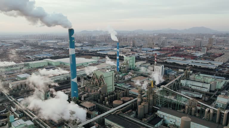 Aerial View of Steaming Paper Mill