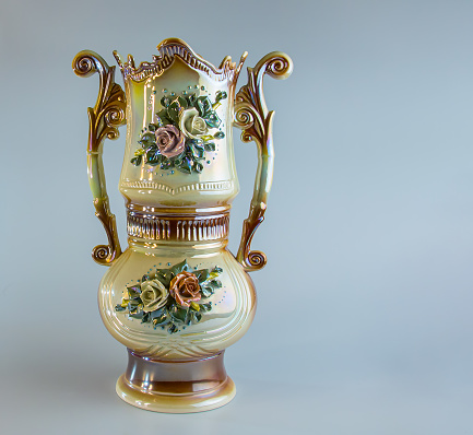 Faience vase with molded flowers from the times of the USSR.