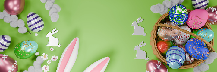 Happy Easter holiday banner. Greeting banner. 3d render.