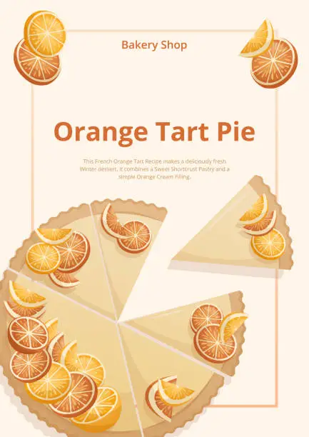 Vector illustration of Postcard with Orange tart pie