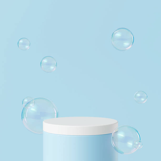 istock Background images for product placement Blue tone and floating bubbles. 3D Scene 2020558527