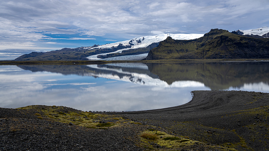 Panorama of Icelandic nature - mountains, glacier and Vatnajökull National Park