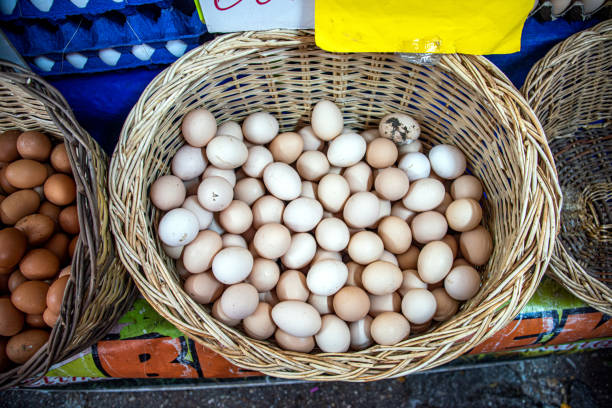 istock Egg basket on the market stall 2020646010
