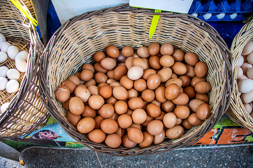 Egg basket on the market stall