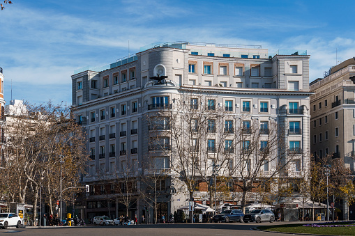 Madrid, Spain - January 28, 2024: Luxury residential buildings in Plaza de la Independencia