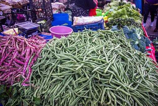 Green beans and kidney beans on the market stall