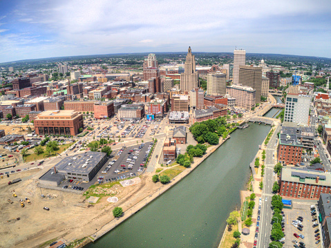 Providence, Rhode Island seen from above by an Aerial Drone in Summer