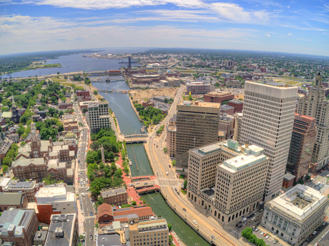 Providence, Rhode Island seen from above by an Aerial Drone in Summer