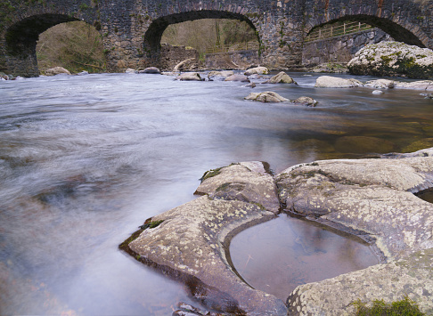 Leizaran river. Bridge of Las Brujas or Unanibia over the Leizaran river in Andoain, Euskadi.