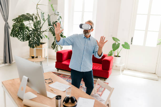 istock Handsome men with glasses of virtual reality. Future gadgets technology concept. Modern imaging 2020719890